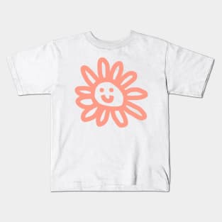 Soft Red Daisy Flower Smiley Face Kids T-Shirt